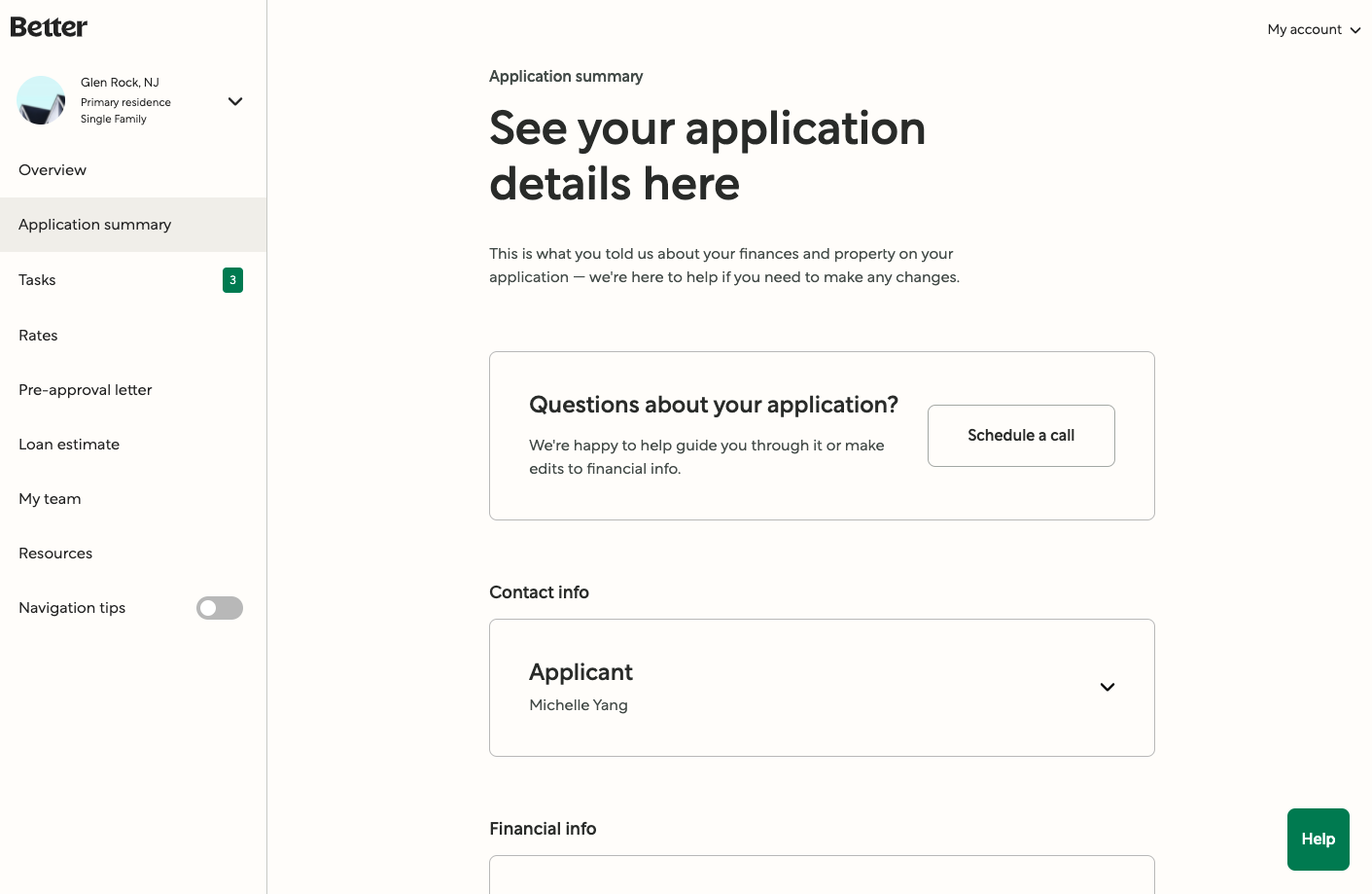 Screenshot of Better's application summary